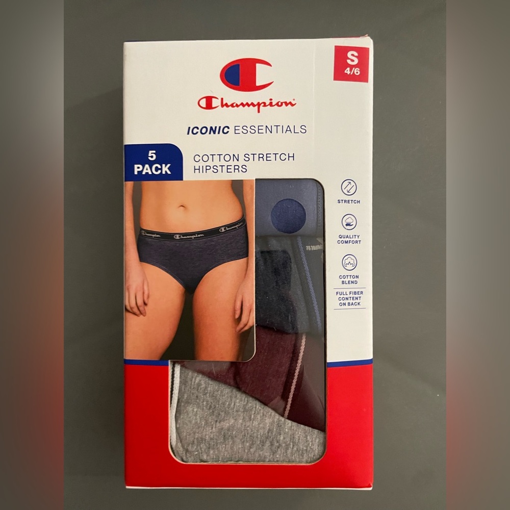 Champion Women’s Cotton Stretch Hipsters underwear 5 Pk Small(4-6) opened box